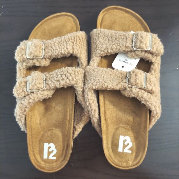 Womens 11M Slip-On Flat Cork Comfort Footbed Buckle Sandal Open Toe Slide by R2 - Picture 1 of 9